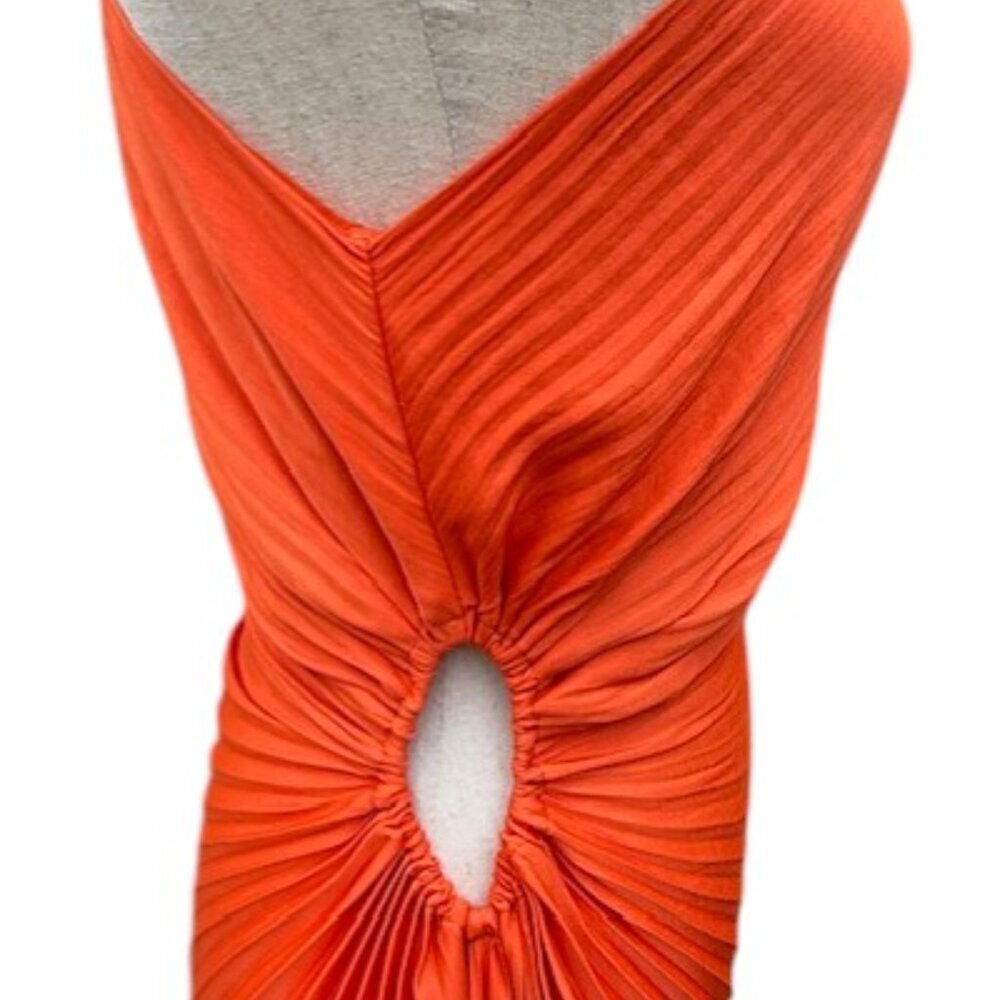 House of Harlow 1960 Off Orange Cut Out One Shoulder Pleated Dress Size Medium - Picture 7 of 16